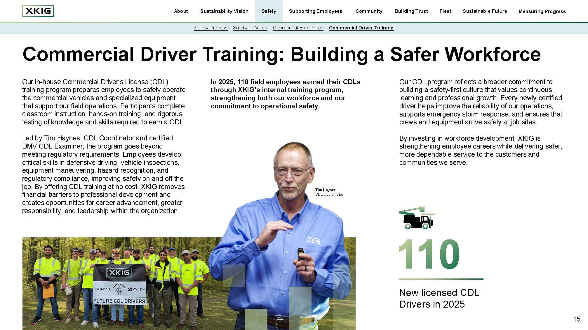 Commercial Driver Training spread from the XKIG sustainability report
